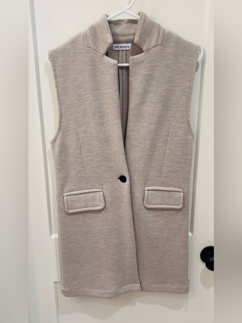 525 America Women's Sleeveless Long Vest in Light Taupe. Size Small